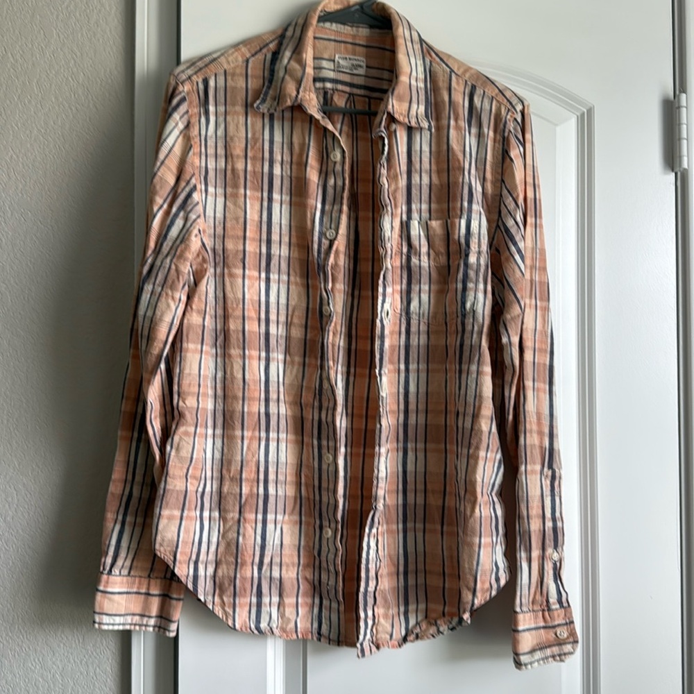 Club Monaco Classic Fit Plaid Button Front Cotton Shirt Long Sleeve